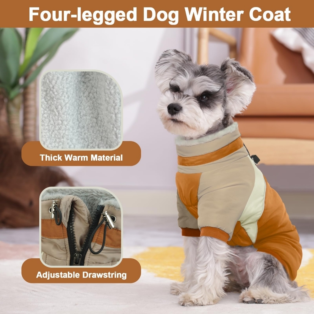 Dog Coat Small Dogs with Built in Harness, Reflective Jacket with Zipper, Small - Picture 5 of 8